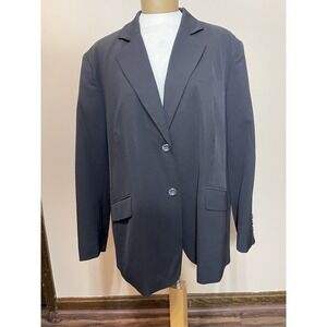 Talbots Wool Blend Blazer Women's 20W Petite Black Pockets Stretch Long Sleeve